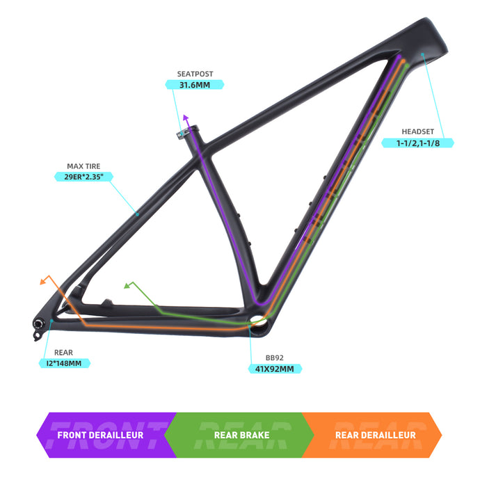 mountainbike framehoogte 29er Boost 12*148mm Vollcarbon-Mountainbike-Rahmen BB92 – TIDEACEBIKE