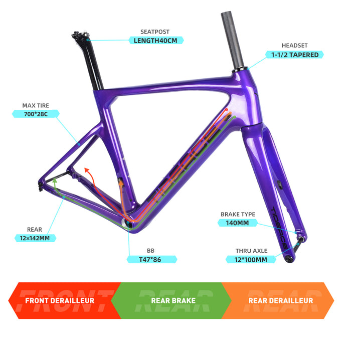 China Fabrik Vollcarbon FM-R185 700*28C Rennradrahmen T47 Tretlager – TIDEACEBIKE