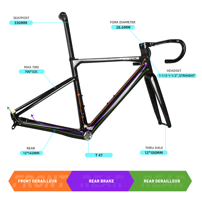 Ultra Light Carbon Road Bike Frame Disc Brake All Internal Cable Bikes ...