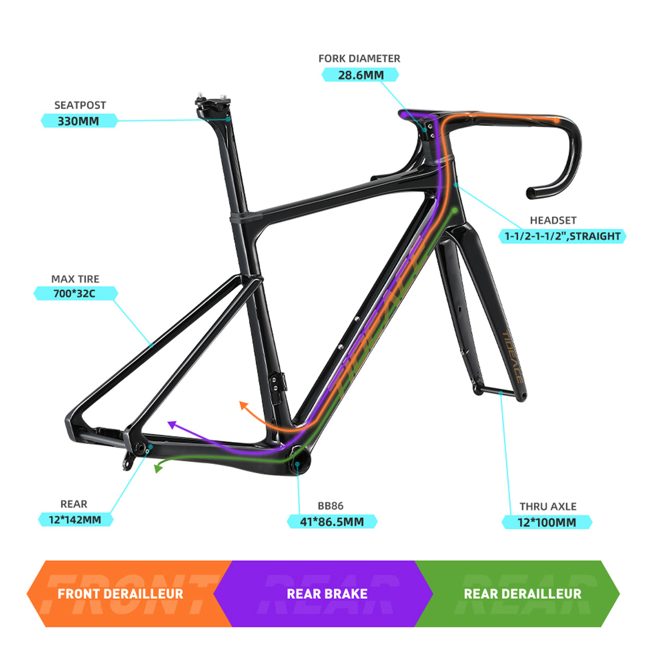 Solid Disc Frame Ultra Light Carbon Road Bike Frame Disc Brake All Internal Cable Bikes ...